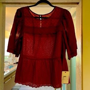 Velvet brand cotton oversized A-line top. Rich burgundy color